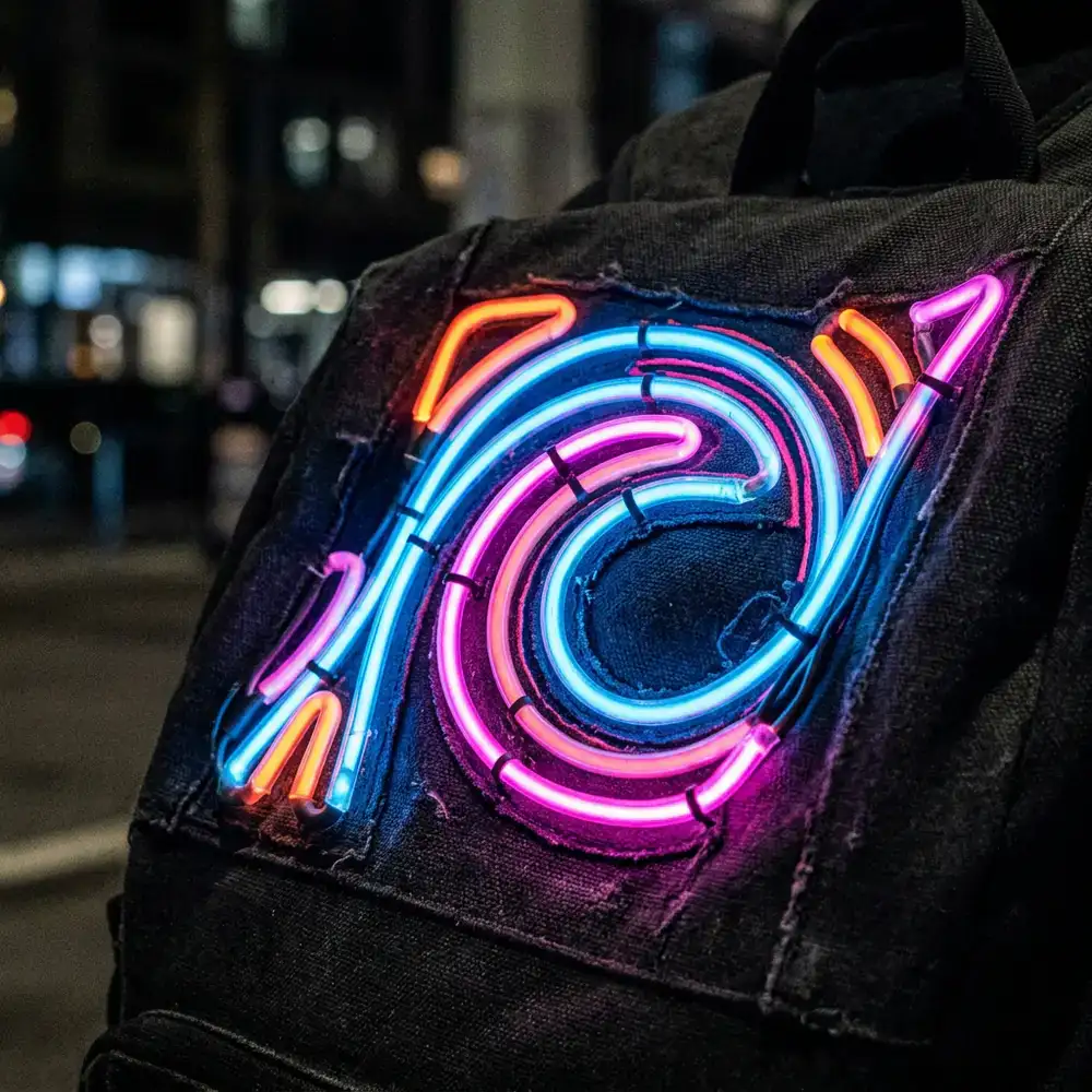 Detailed shot of neon accents on dark fabric