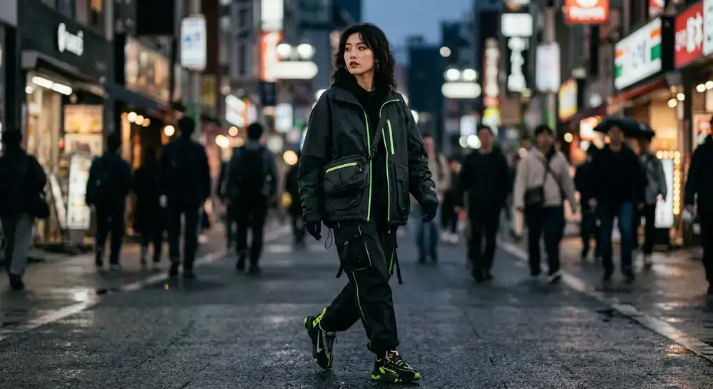 Model wearing latest trend streetwear