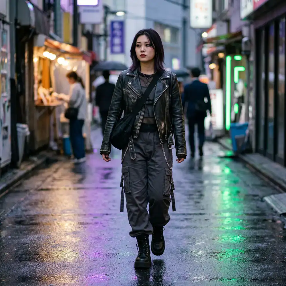 Influencer showcasing an edgy urban outfit