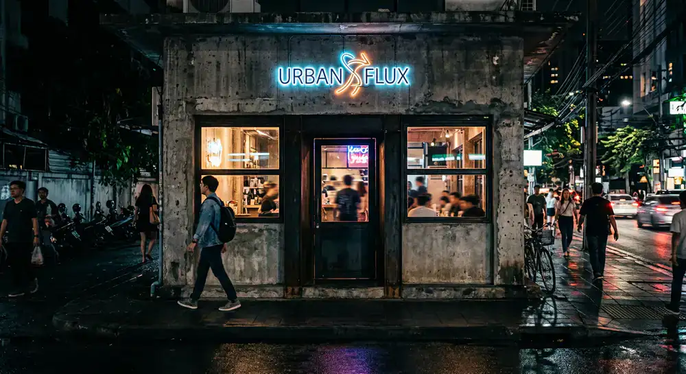 Urban Flux concrete storefront and street vibe