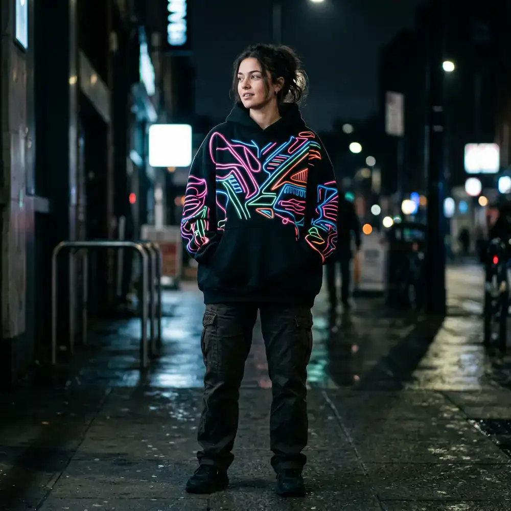 Oversized graphic hoodie with neon accents